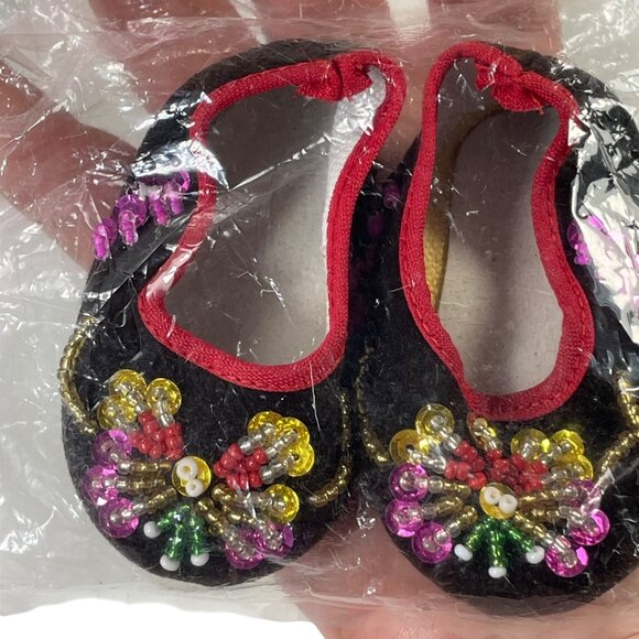 Tallinas Doll Shoes Style 212 Size 4 With Embroidered & Beaded Design Vintage - Picture 1 of 9